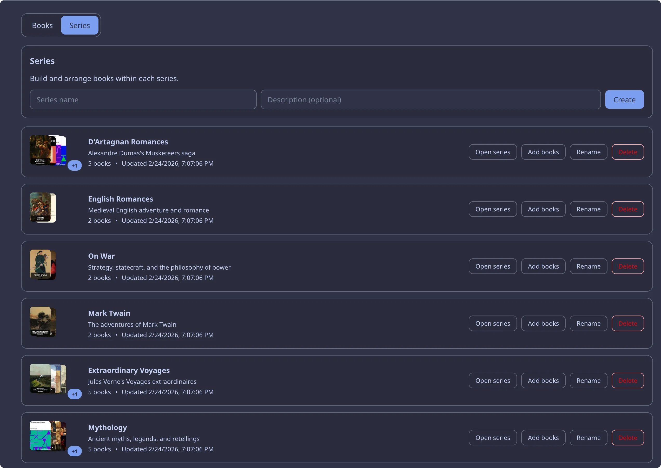 Series page — books grouped into a collection