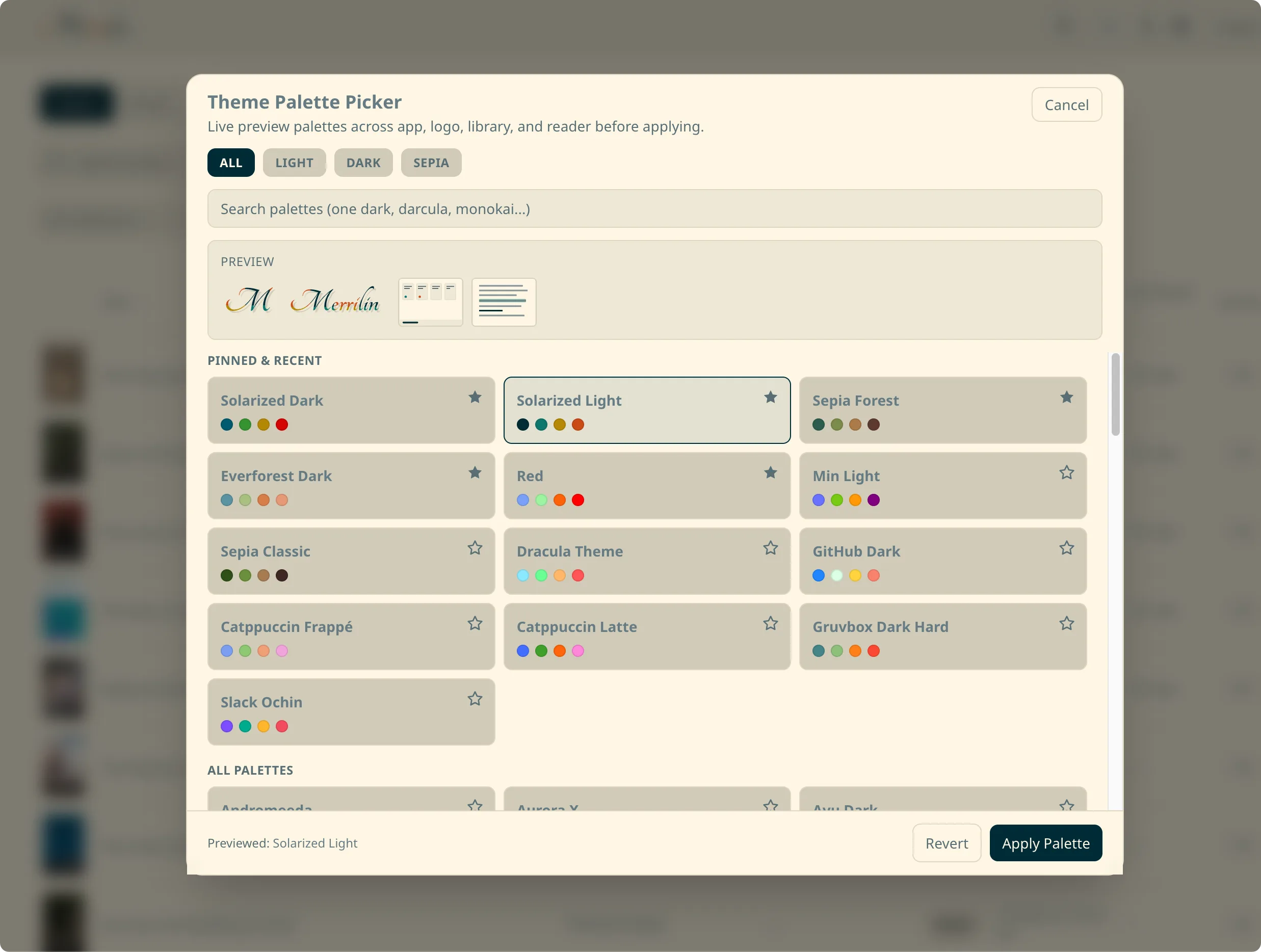 Reader — theme picker